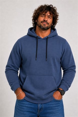 Starbattal Büyük Beden Erkek Basic Sweat Kapüşonlu 11700 INDIGO