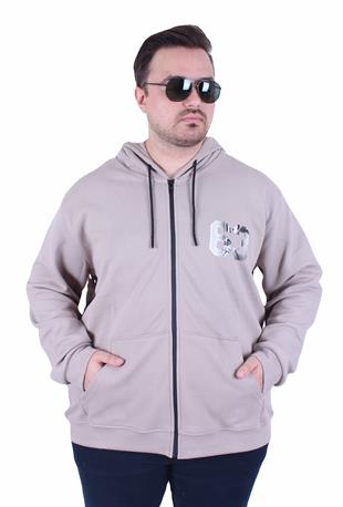 Starbattal Büyük Beden Kapüşonlu Sweat Double Face Sixty Three 25704 BEJ