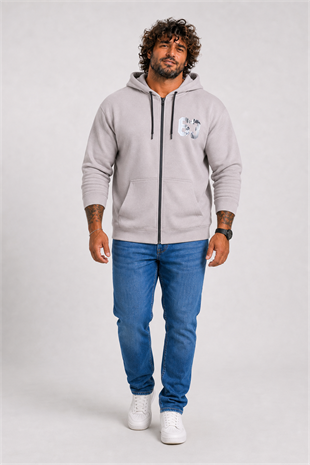 Starbattal Büyük Beden Kapüşonlu Sweat Double Face Sixty Three 25704 BEJ