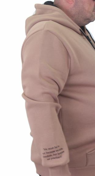 Starbattal Fermuarlı Kapuşonlu Büyük Beden Sweat Freadom 23219 S.KAHVE