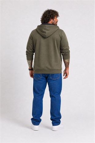 Starbattal Büyük Beden Unisex Kapüşonlu 3ip Sweat 11701 HAKI