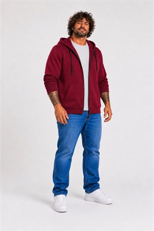 Starbattal Büyük Beden Unisex Kapüşonlu 3ip Sweat 11701 BORDO