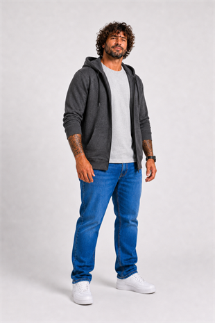 Starbattal Büyük Beden Unisex Kapüşonlu 3ip Sweat 11701 ANTRASİT MELANJ