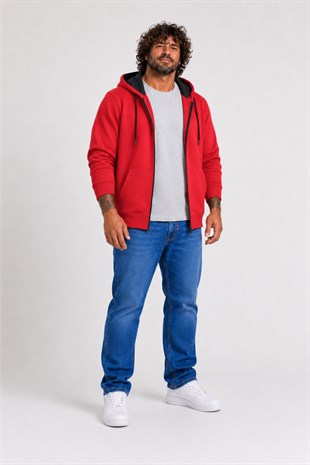 Starbattal Büyük Beden Unisex Kapüşonlu 3ip Sweat 11701 KIRMIZI