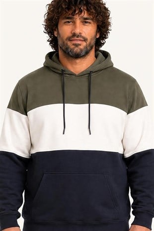Starbattal Büyük Beden Kapüşonlu 3ip Sweat MG 25725 HAKI