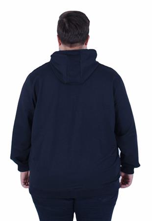 Starbattal Büyük Beden Basic Mevsimlik Fermuarlı Kapüşonlu Sweat 22751 LACIVERT