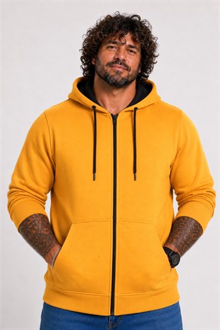 Starbattal Büyük Beden Unisex Kapüşonlu 3ip Sweat 11701 HARDAL