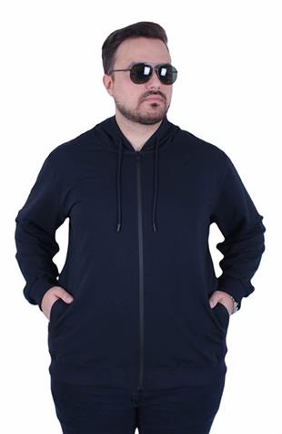 Starbattal Büyük Beden Basic Mevsimlik Fermuarlı Kapüşonlu Sweat 22751 LACIVERT
