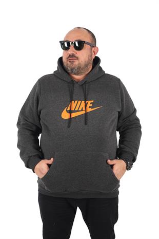 Erkek büyük beden kapşonlu NK sweatshirt ANTRASİT MELANJ