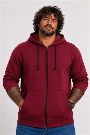 Starbattal Büyük Beden Unisex Kapüşonlu 3ip Sweat 11701 BORDO