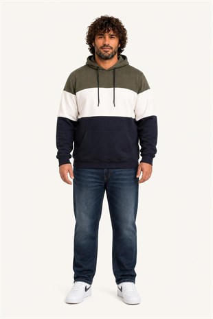 Starbattal Büyük Beden Kapüşonlu 3ip Sweat MG 25725 HAKI
