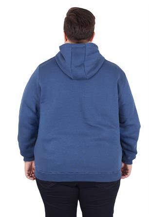 Starbattal Büyük Beden Unisex Kapüşonlu 3ip Sweat 11701 INDIGO