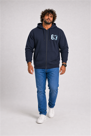 Starbattal Büyük Beden Kapüşonlu Sweat Double Face Sixty Three 25704 LACIVERT