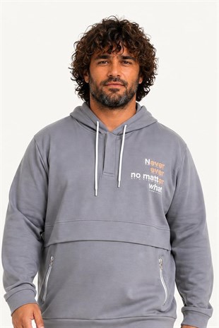 Starbattal Büyük Beden Kapüşonlu Sweat Double Face Never 25706 FUME