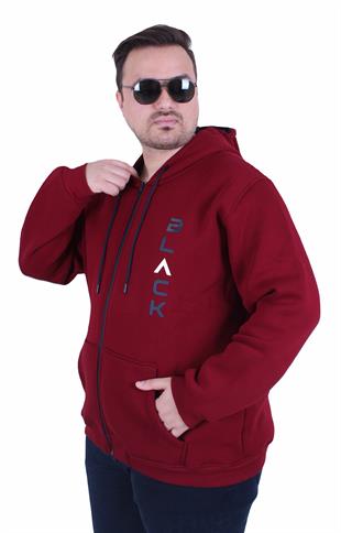 Starbattal Büyük Beden Kapüşonlu Fermuarlı 3ip Sweat Black 25716 MURDUM