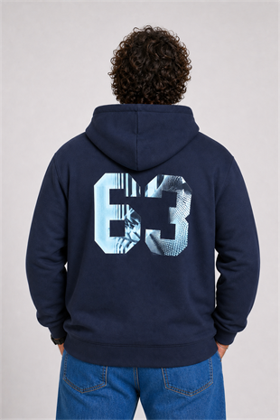 Starbattal Büyük Beden Kapüşonlu Sweat Double Face Sixty Three 25704 LACIVERT
