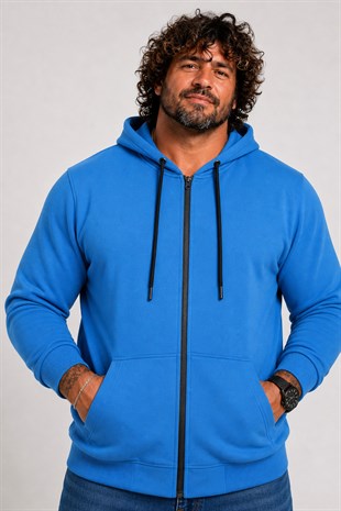 Starbattal Büyük Beden Basic Mevsimlik Fermuarlı Kapüşonlu Sweat 22751 SAKS