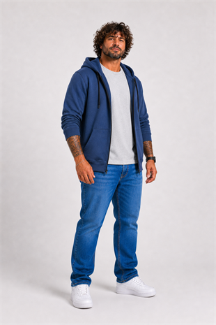 Starbattal Büyük Beden Unisex Kapüşonlu 3ip Sweat 11701 INDIGO