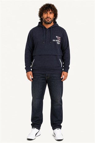 Starbattal Büyük Beden Kapüşonlu Sweat Double Face Never 25706 LACIVERT
