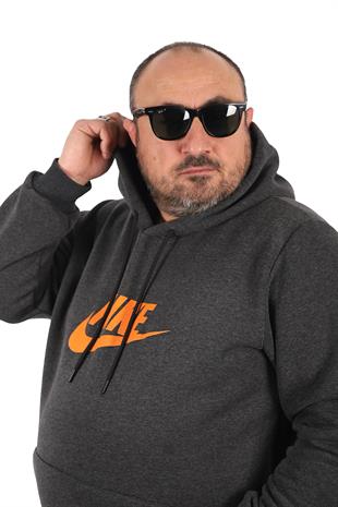 Erkek büyük beden kapşonlu NK sweatshirt ANTRASİT MELANJ