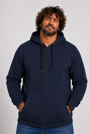 Starbattal Büyük Beden Unisex Kapüşonlu 3ip Sweat 11701 Koyu Lacivert