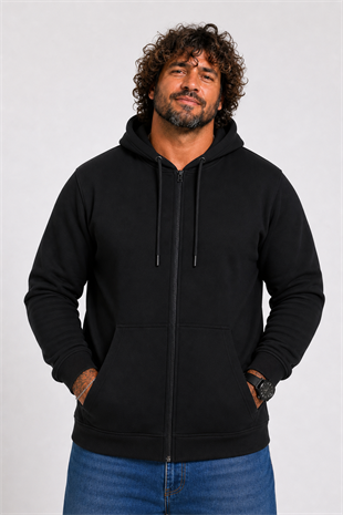 Starbattal Büyük Beden Unisex Kapüşonlu 3ip Sweat 11701 SIYAH