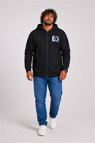 Starbattal Büyük Beden Kapüşonlu Sweat Double Face Sixty Three 25704 SIYAH
