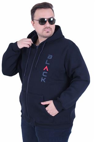 Starbattal Büyük Beden Kapüşonlu Fermuarlı 3ip Sweat Black 25716 LACIVERT