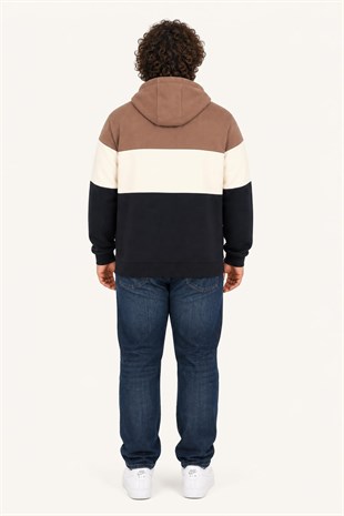 Starbattal Büyük Beden Kapüşonlu 3ip Sweat MG 25725 Vizon