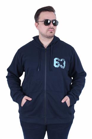 Starbattal Büyük Beden Kapüşonlu Sweat Double Face Sixty Three 25704 LACIVERT