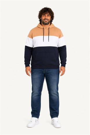 Starbattal Büyük Beden Kapüşonlu 3ip Sweat MG 25725 TABA