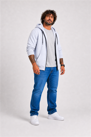 Starbattal Büyük Beden Unisex Kapüşonlu 3ip Sweat 11701 GRI