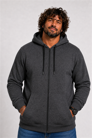 Starbattal Büyük Beden Unisex Kapüşonlu 3ip Sweat 11701 ANTRASİT MELANJ