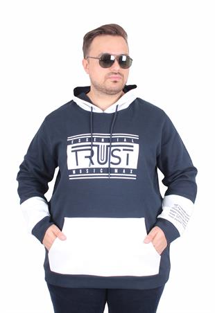 Starbattal Büyük Beden Kapüşonlu Sweat Double Face Trust 25701 LACIVERT