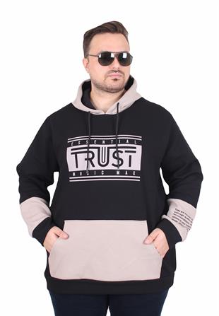 Starbattal Büyük Beden Kapüşonlu Sweat Double Face Trust 25701 SIYAH