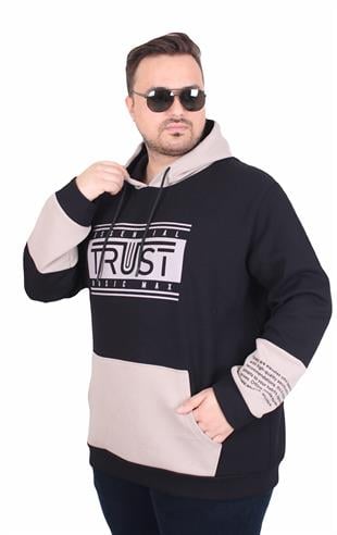 Starbattal Büyük Beden Kapüşonlu Sweat Double Face Trust 25701 SIYAH