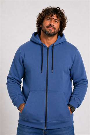 Starbattal Büyük Beden Unisex Kapüşonlu 3ip Sweat 11701 INDIGO