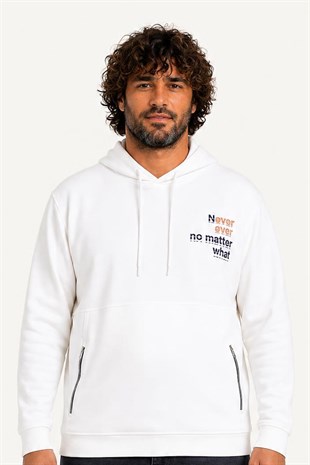 Starbattal Büyük Beden Kapüşonlu Sweat Double Face Never 25706 EKRU