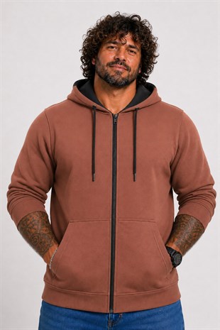 Starbattal Büyük Beden Unisex Kapüşonlu 3ip Sweat 11701 TABA