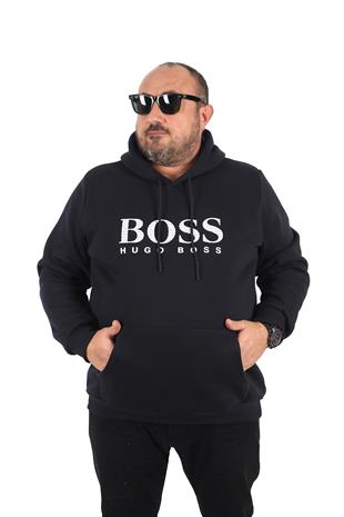 Erkek büyük beden kapşonlu HG BS sweatshirt LACIVERT