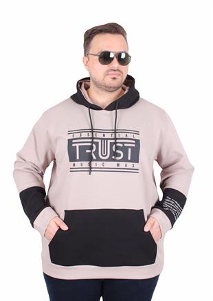 Starbattal Büyük Beden Kapüşonlu Sweat Double Face Trust 25701 BEJ