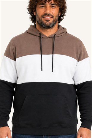Starbattal Büyük Beden Kapüşonlu 3ip Sweat MG 25725 Vizon