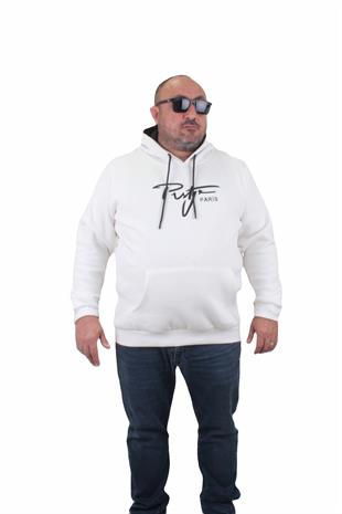 Starbattal Erkek Büyük Beden Kapuşonlu Sweat Prstge Paris 23208 EKRU