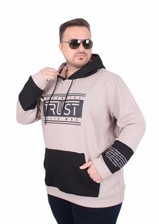 Starbattal Büyük Beden Kapüşonlu Sweat Double Face Trust 25701 BEJ