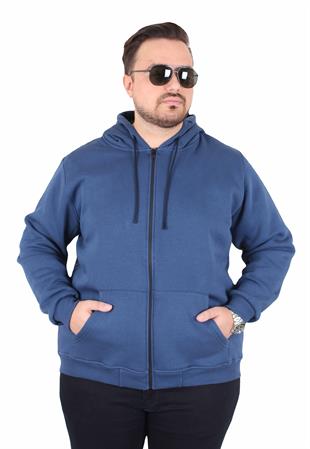 Starbattal Büyük Beden Unisex Kapüşonlu 3ip Sweat 11701 INDIGO