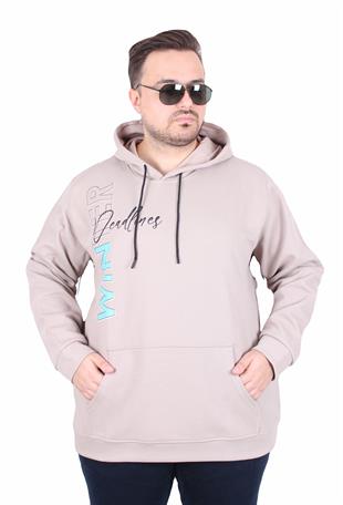 Starbattal Büyük Beden Kapüşonlu Sweat Double Face Winter 25700 BEJ