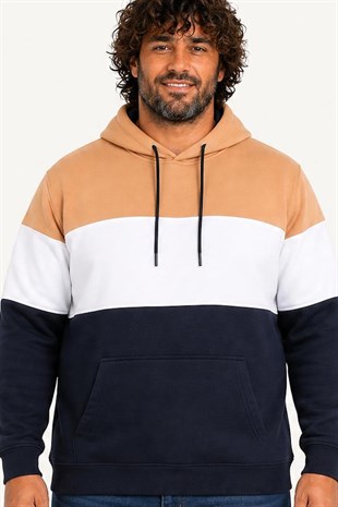 Starbattal Büyük Beden Kapüşonlu 3ip Sweat MG 25725 TABA