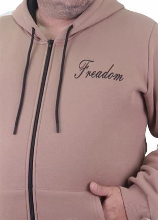 Starbattal Fermuarlı Kapuşonlu Büyük Beden Sweat Freadom 23219 S.KAHVE