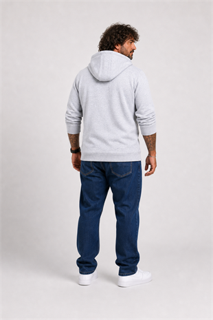 Starbattal Büyük Beden Unisex Kapüşonlu 3ip Sweat 11701 GRI MELANJ