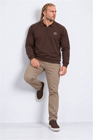 Starbattal Erkek Büyük Beden Polo Yaka Double Face Sweat 26708 KAHVERENGİ